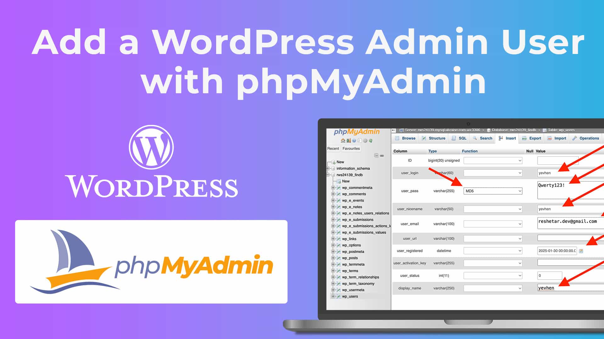 How to Add a WordPress Admin User with phpMyAdmin – Step-by-Step Instructions