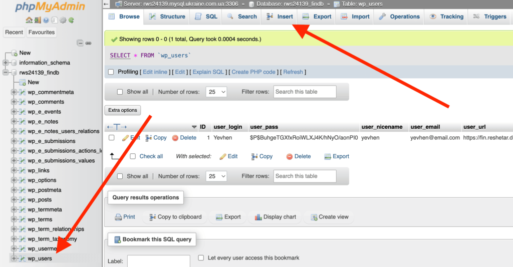 phpMyAdmin panel