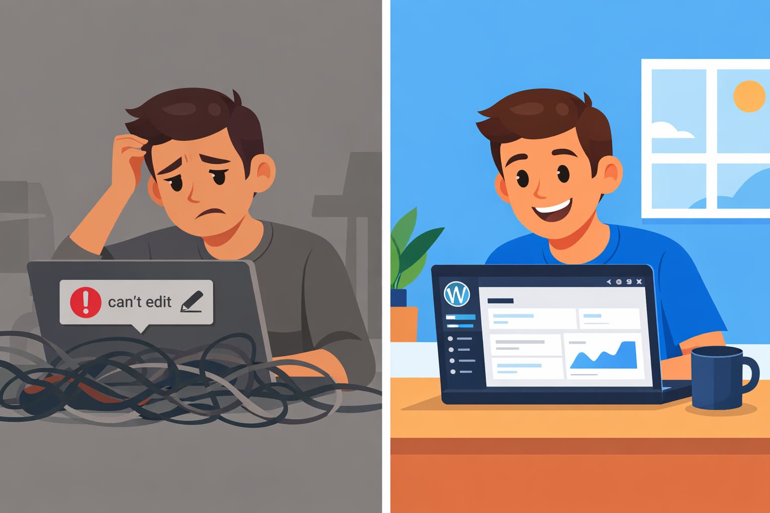 Convert Base44 to WordPress - before and after comparison