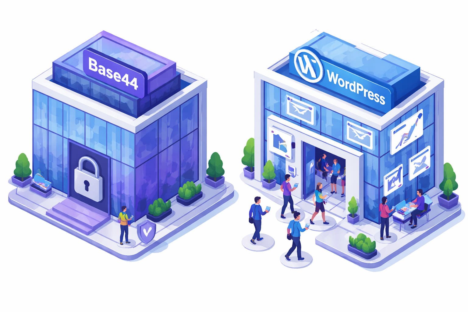 Base44 to WordPress migration - platform comparison illustration