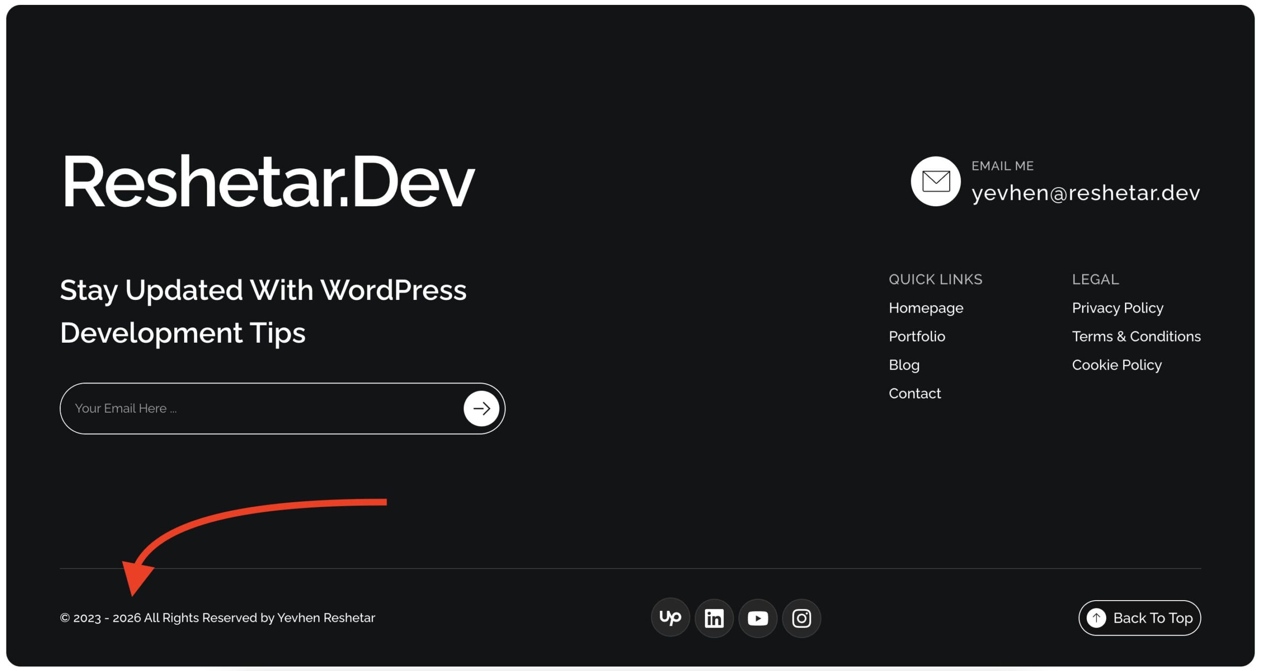 Dynamic copyright year WordPress footer - Elementor Pro and WPCode methods