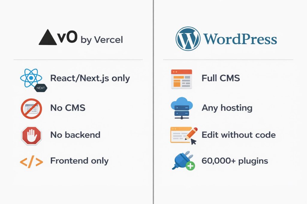 v0 to WordPress migration - platform comparison illustration